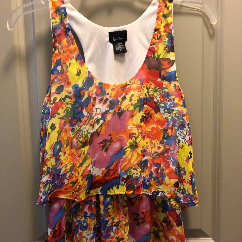 Floral Layered Crop Racerback Tank - Picture 2 of 4
